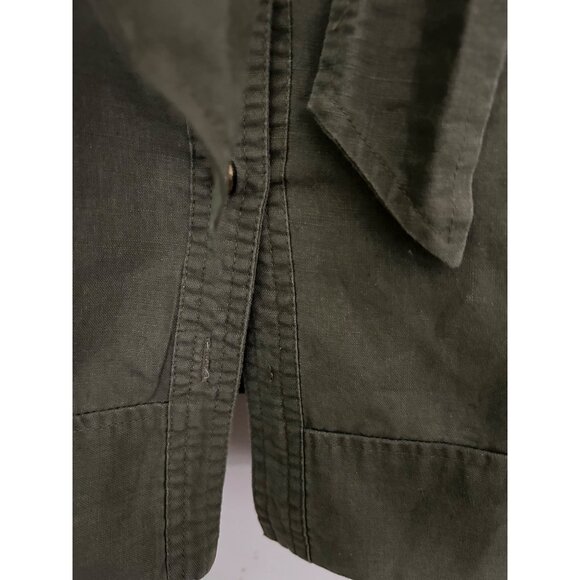 SPENSE Army Green Shirt Dress Sz 10 LINEN Blended Belted Pockets Vneck Short Sle - Picture 7 of 8